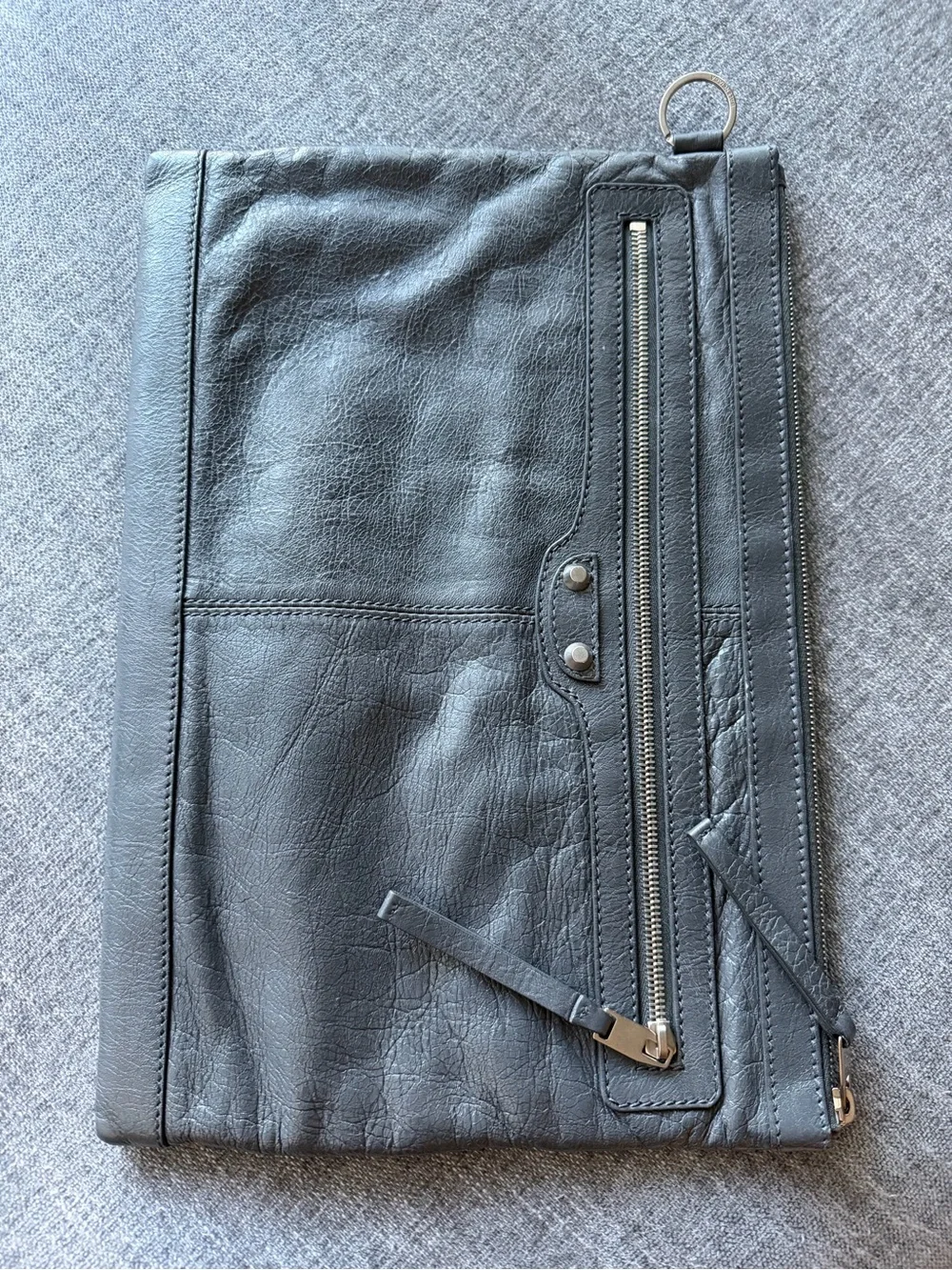 Balenciaga Gray Leather Zip Clutch